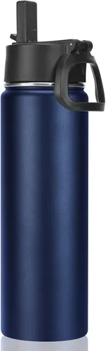 Vista 46 de Neihepal Botellas de agua aisladas de 22 onzas con tapa con popote a prueba de fugas, botella de agua de acero inoxidable de doble pared de boca