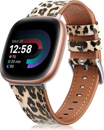 Vista 9 de Fintie Bandas compatibles con Fitbit Versa 4 3 / Sense 2 1, correa de repuesto de cuero genuino (negro)