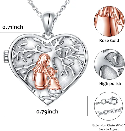 Vista 6 de DAOCHONG Collar con colgante de árbol de la vida de plata esterlina S925 para madre e hijo, regalo para mujeres, abuela, madre, hija, Plata