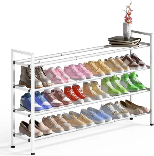 Vista 24 de Bumusty estante de zapatos de 2 niveles largo y expandible para clóset, estante de zapatos ajustable de 46-112 cm para entrada, estante organizador