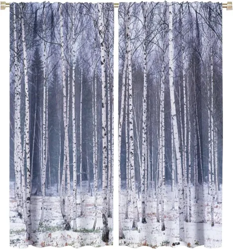 Vista 69 de Cortinas de abedul para sala de estar, niebla matutina en otoño, decoración del hogar, 42 x 45 pulgadas de largo