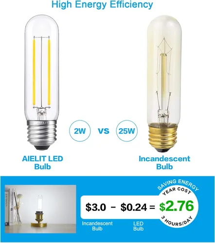 Vista 7 de Bombilla tubular LED E26 equivalente a 25 W, blanco brillante 5000 K, 200 lúmenes, 2 W luz diurna regulable, bombillas de filamento LED Edison