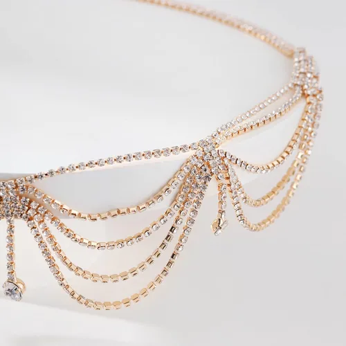 Vista 9 de Cadena de cabeza de diamantes de imitación de novia para mujer, accesorio de boda bohemio, joyería de moda