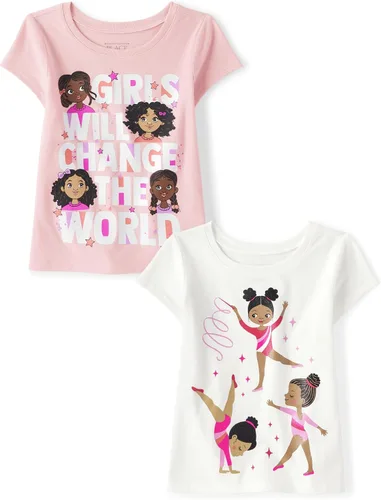 Vista 3 de The Children's Place Camisetas estampadas de manga corta para bebés y niñas pequeñas, con diseño de unicornios y mariposas, a la moda, paquete de 3