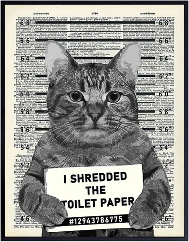 Vista 9 de Decoración de pared de gato culpable – Arte de pared de gato – Arte de diccionario – Póster humorístico de 8 x 10 pulgadas, imagen Mugshot