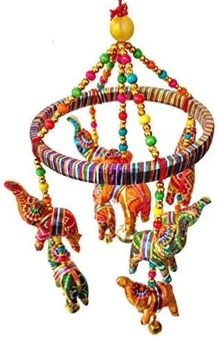 Vista 4 de Rastogi Handicrafts Elefante hecho a mano techo de pared colgante ornamento decorativo Navidad Diwali fiesta boda colgante decorativo