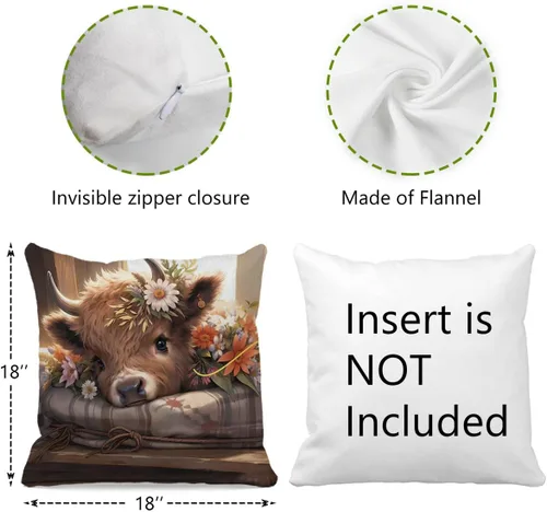 Vista 4 de OFlich Highland Cow Celtic - Fundas de almohada de verano con estampado de vaca de las montañas de 18 x 18 pulgadas, decoración de estilo floral
