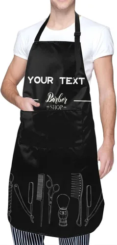 Vista 2 de Delantal de barbería personalizado para hombres, delantal de peluquería personalizado con bolsillos, delantal ajustable personalizado para peluquería