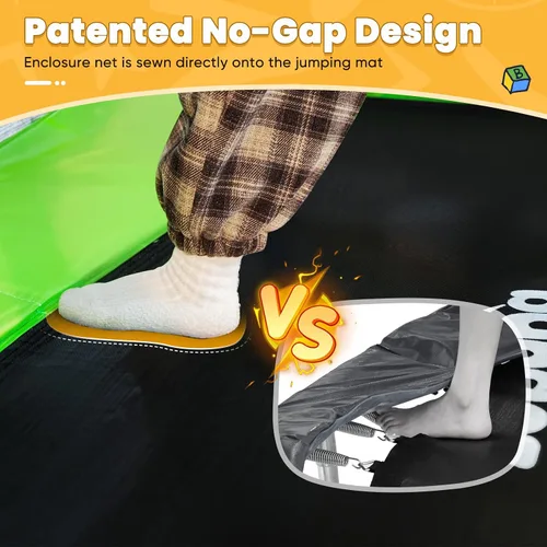 Vista 5 de Zupapa Cama elástica 5 en 1 rectangular para niños de 6 pies con silla hamaca, aro de baloncesto y red de seguridad - Cama elástica cuadrada