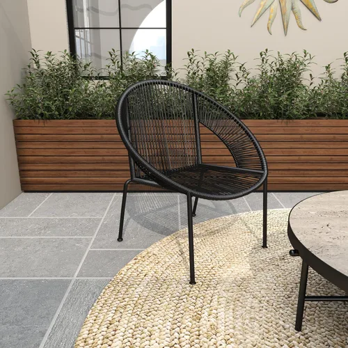 Vista 7 de Deco 79 Silla de exterior ovalada de ratán de plástico contemporáneo, 29 "x 23" x 30", negro