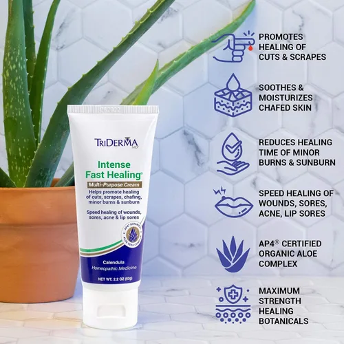 Vista 4 de TriDerma Crema multiusos intensa de curación rápida para cortes, rasguños, llagas, rozaduras, quemaduras menores y quemaduras solares