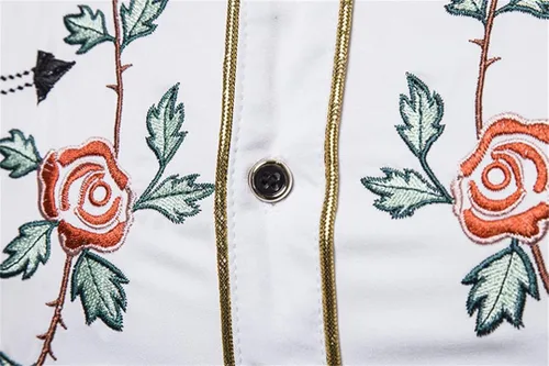 Vista 6 de YZ-Henoeng Camisas para hombre, ajustadas, manga larga, con bordado de calavera de rosa, estilo occidental, ropa de calle