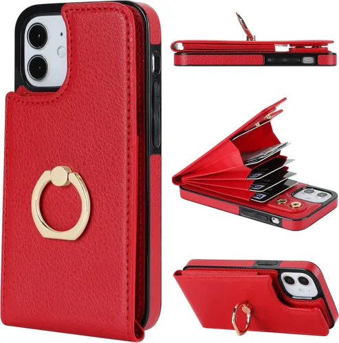 Vista 8 de Folosu Funda compatible con iPhone 12 Mini con soporte para tarjetas, rotación de 360°, soporte de anillo de dedo con función atril, protección
