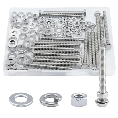 Vista 23 de Tornillo de cabeza hexagonal 1/4-20 x1 (20 unidades), tuercas de bloqueo, kits de arandelas planas y de bloqueo, acero inoxidable 304 18-8