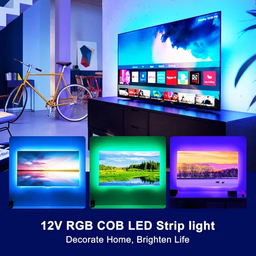 Vista 3 de AXMOTUT Tira de luces LED Bluetooth RGB COB, tira de luz LED regulable de 12 V de 9.8 pies con aplicación inteligente y control remoto