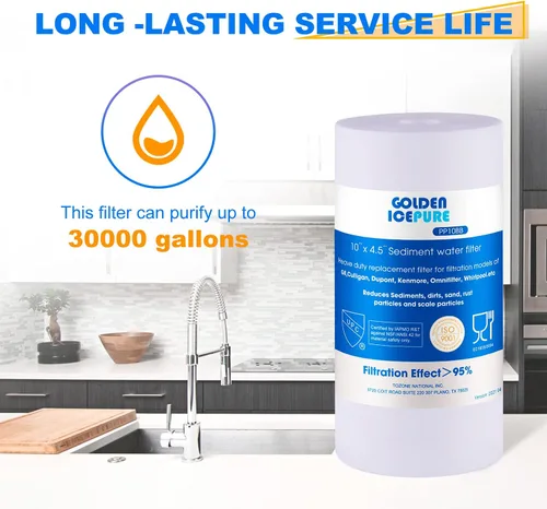 Vista 5 de GOLDEN ICEPURE Filtro de agua de sedimentos para toda la casa de 5 micrones, de 4.5 x 10 pulgadas, compatible con GE GXWH30C GXWH35F, fontanero