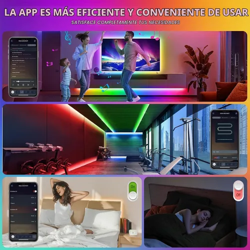 Vista 5 de Tira de luces LED RGBWW+IC de 50 pies con control remoto y aplicación