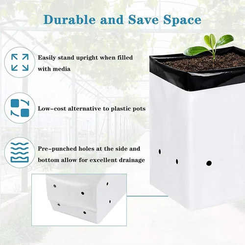 Vista 4 de iPower Paquete de 50 bolsas de cultivo en blanco y negro de 1 galón, contenedores de película de panda, para plantas, plantas, jardín de vivero