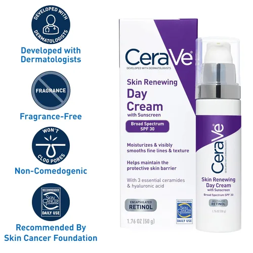Vista 4 de CeraVe crema de día, renovador cutáneo con factor de protección solar 30, 1.7 onzas.