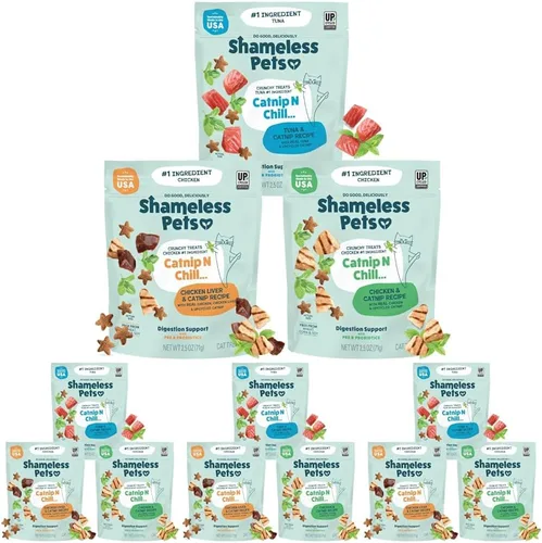 Vista 17 de Shameless Pets Golosinas para gatos con Catnip y pollo para la salud digestiva, crujientes