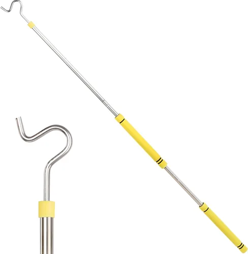 Vista 10 de Poste con Gancho para Ropa, Gancho Extensor para Colgar Ropa, Luces y Plantas, Extensible de 35" a 50", Hecho de Tubo de Acero Inoxidable con Mango