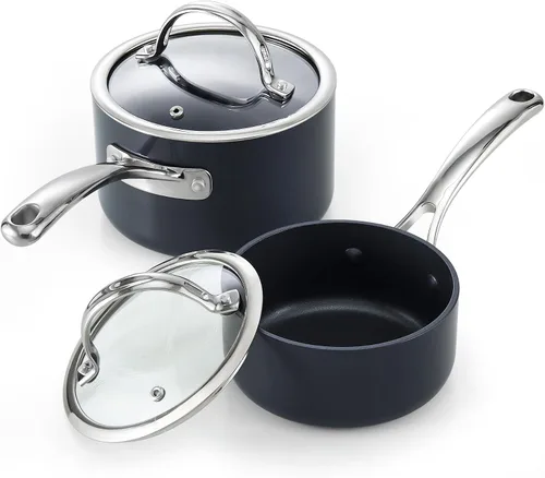 Vista 13 de Cooks Standard NC-00340 – Sartén con tapa de grado Premium, anodizado, sólido, antiadherente, 1 qt, Negro