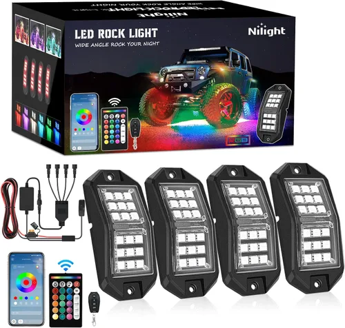 Vista 14 de Nilight Luz LED RGB para látigo, 2 unidades, 3 pies, con 4 luces de roca RGB-Látigo+Roca