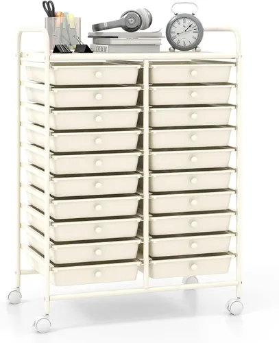Vista 24 de Giantex Carrito con ruedas de 12 cajones, carrito de almacenamiento móvil con cajones, carrito organizador de aula para suministros escolares
