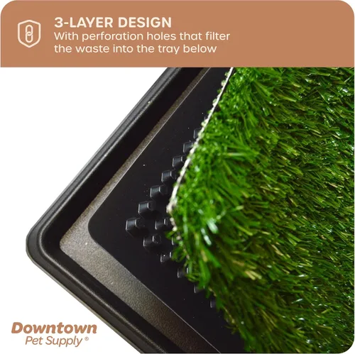 Vista 4 de Downtown Pet Supply Almohadilla de césped para perros con bandeja, 16 x 20 pulgadas, sistema de orinal para exteriores e interiores para perros