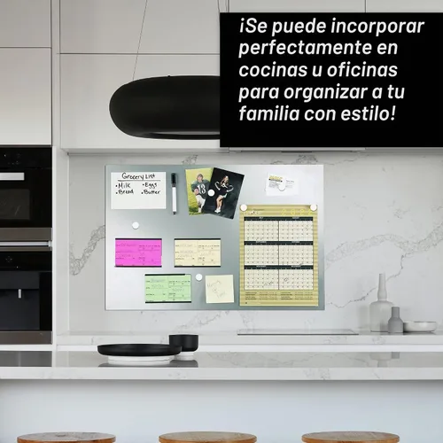 Vista 3 de Steelmaster Soho Collection pizarrón magnético con borrador en seco, rotulador e imanes, Plateado
