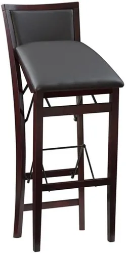Vista 5 de Home Square Juego de 2 taburetes de bar plegables de madera con respaldo acolchado en marrón espresso