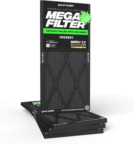 Vista 48 de PuroAir Filtro Mega - Filtro de aire de 12x12x1 MERV 13 para el hogar con carbón activado - Filtros alérgenos, caspa de mascotas, humo, polvo