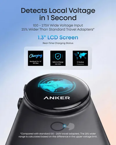 Vista 4 de Anker Cargador universal, 100 W GaN USB C carga rápida de viaje Gris-oscuro
