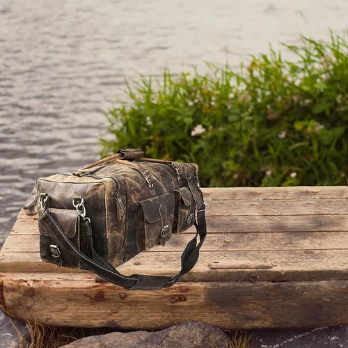Vista 7 de Bolsas de lona grandes para hombres bolsa de viaje de cuero bolsa de viaje para gimnasio durante la noche bolsa de fin de semana deportiva