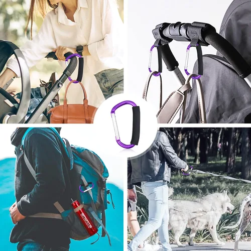 Vista 7 de JIALEEY Mosquetón para cochecito de bebé, resistente, grande, duradero, con clip de momia, para cochecito, para compras o compras, soporte