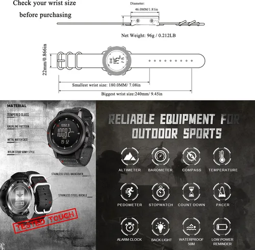 Vista 6 de NORTH EDGE APACHE-46 Digital Sports Watches for Men Military Watches with Compass Temperature Steps Tracker Sport Tactical Survival Watches