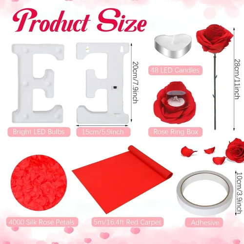 Vista 2 de Baquler Juego de 4052 piezas de decoración romántica para propuestas, letras grandes, pétalos de rosa, velas en forma de corazón, cinta de doble