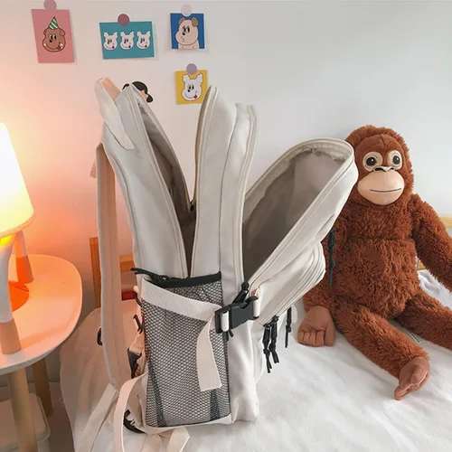 Vista 6 de Mochila Kawaii con oso de peluche, accesorios de pin kawaii, bonita bolsa de libros estética, bolsas escolares para niñas y adolescentes, Negro