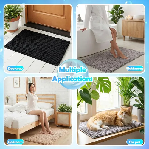 Vista 5 de Juego de 6 alfombras de baño de felpilla antideslizantes, alfombras de baño de felpa suave, absorbentes, juego de alfombras de baño peludas