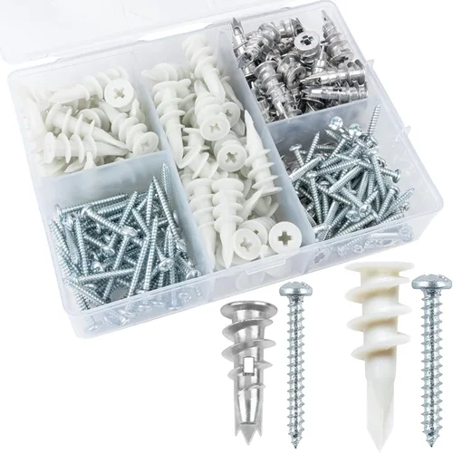 Vista 9 de Anclajes autoperforantes de zinc para paneles de yeso #8, kit de 60 anclajes y tornillos de pared de metal hueco, 30 anclajes resistentes + 30#8 x