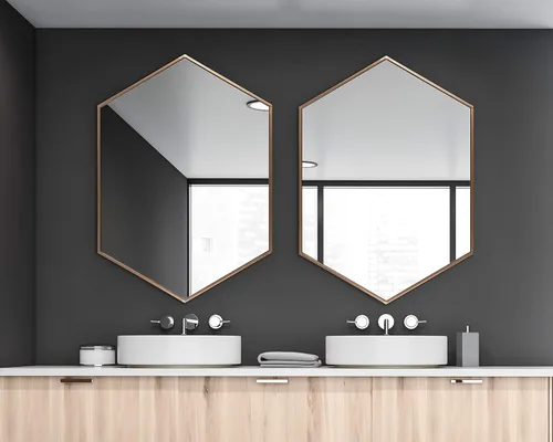 Vista 3 de Kate and Laurel McNeer - Espejo de pared moderno, 31 x 22, bronce, espejo hexagonal geométrico para pared
