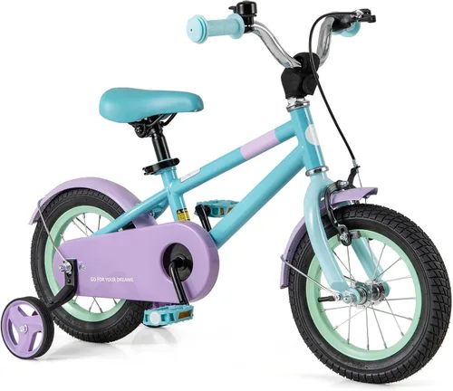 Vista 20 de BABY JOY Bicicleta infantil de macarones coloridos, de 12, 14, 16 y 18 pulgadas, bicicleta deportiva para niños con ruedas de entrenamiento