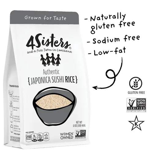 Vista 4 de 4Sisters - Auténtico arroz japonés de sushi de grano corto - Cultivado de forma sostenible - Propiedad de mujeres - De la granja a la mesa - 2 libras