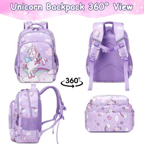 Vista 28 de Juego de mochila para niñas y adolescentes, mochila escolar para niños con bolsa para el almuerzo, estuche para lápices, mochilas escolares