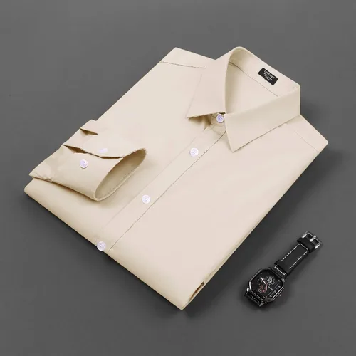 Vista 5 de COOFANDY Camisa de vestir con ajuste muscular para hombre, sin arrugas, manga larga, con botones