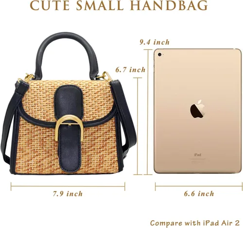 Vista 3 de boshiho Bolso de mano tejido de paja retro para mujer, pequeño bolso cruzado para el hombro, bolso de mensajero