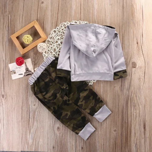 Vista 7 de Conjunto de ropa para bebé niño con capucha para otoño e invierno, pantalones de género neutro de manga larga