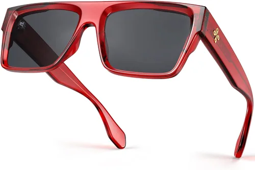 Vista 11 de VISOONE Oversized Square Flat Top Sunglasses Women Men Negro/Gris Profundo