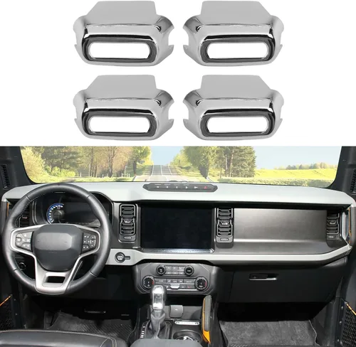 Vista 13 de Jimen Compatible con Ford Bronco 2021-2023, 4 piezas de cubierta de botón de ajuste de ventilación de aire de consola central (azul)
