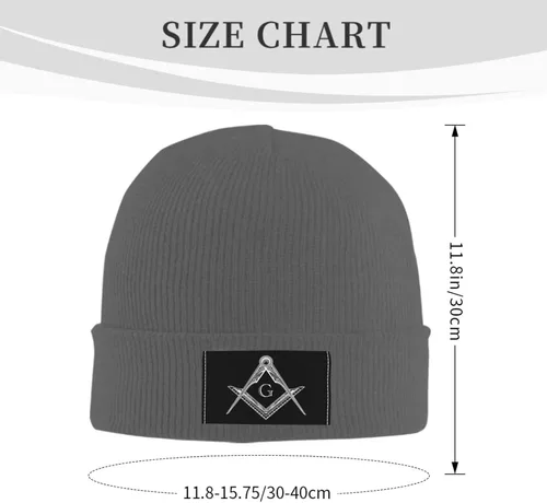 Vista 3 de Sombrero de gorro negro masónico con símbolo masónico y brújula G Lodge para hombres y mujeres, sombreros cálidos de invierno, sombreros de punto
